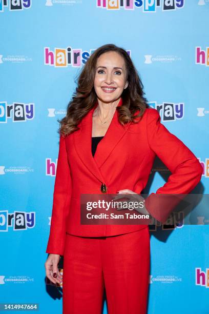 Marina Prior arrives at the opening night of "Hairspray" on August 15, 2022 in Melbourne, Australia.