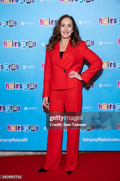 Marina Prior arrives at the opening night of "Hairspray" on August 15, 2022 in Melbourne, Australia.