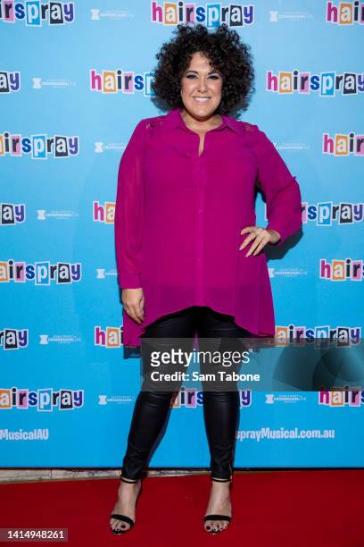 Casey Donovan arrives at the opening night of "Hairspray" on August 15, 2022 in Melbourne, Australia.