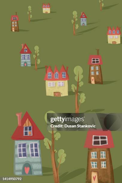 modern village - castle background stock illustrations