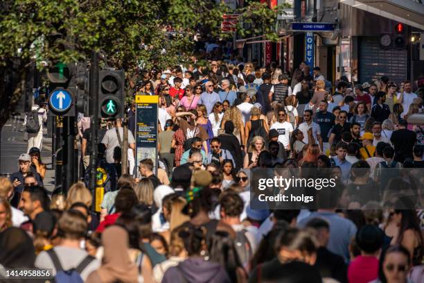 london united kingdom crowded city streets in london on a hot summer day near the bond street underground entrance - hectic city life stock pictures, royalty-free photos & images