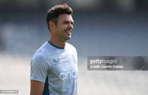 James Anderson of England during a nets session at Lords Cricket Ground on August 15, 2022 in London, England.