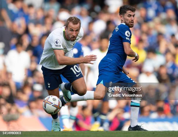 Harry Kane of Tottenham Hotspur and Jorginho of Chelsea during the Premier League match between Chelsea FC and Tottenham Hotspur at Stamford Bridge...