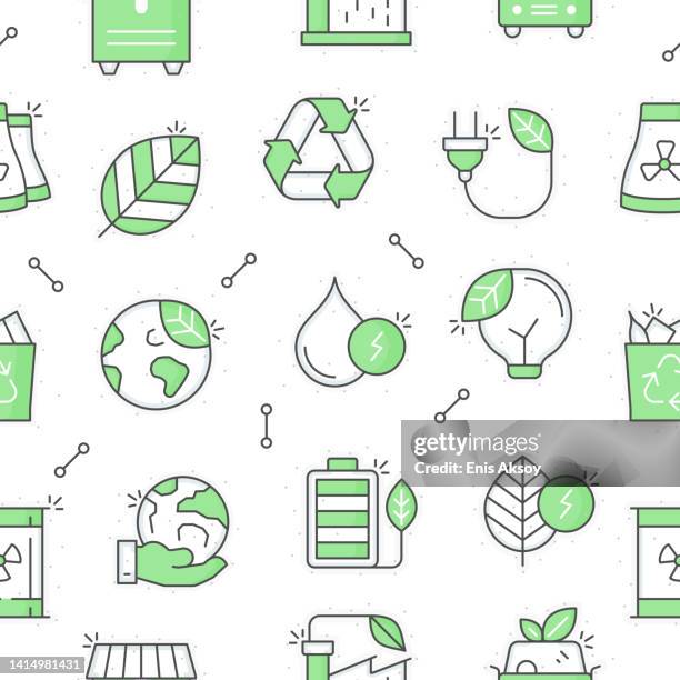 ilustraciones, imágenes clip art, dibujos animados e iconos de stock de patrón sin fisuras de energía verde - eco