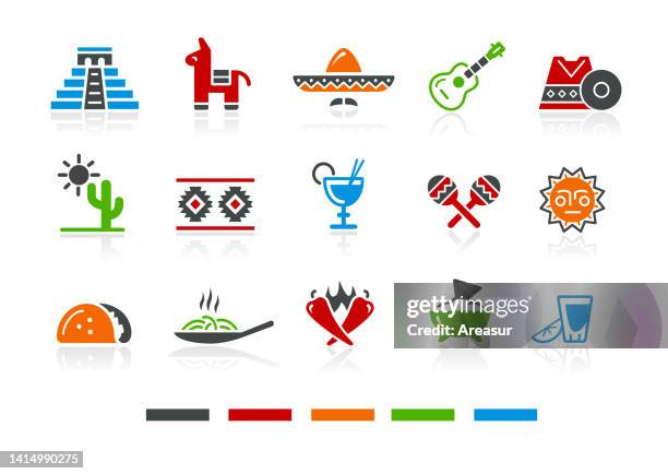 mexikanische kulturikonen - farbserie - mexican restaurant stock-grafiken, -clipart, -cartoons und -symbole