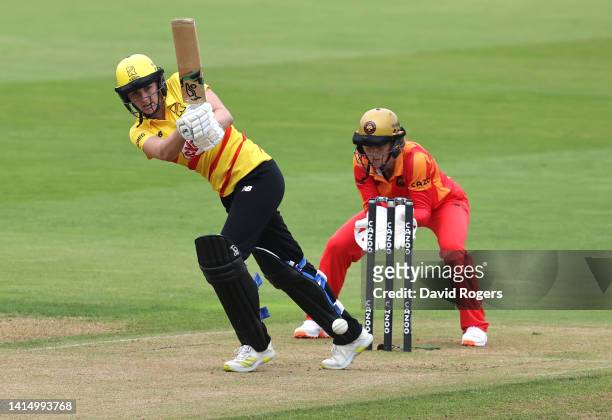 Nat Sciver of Trent Rockets plays the ball off her legs during the Hundred match between Birmingham Phoenix Women and Trent Rockets Women at...