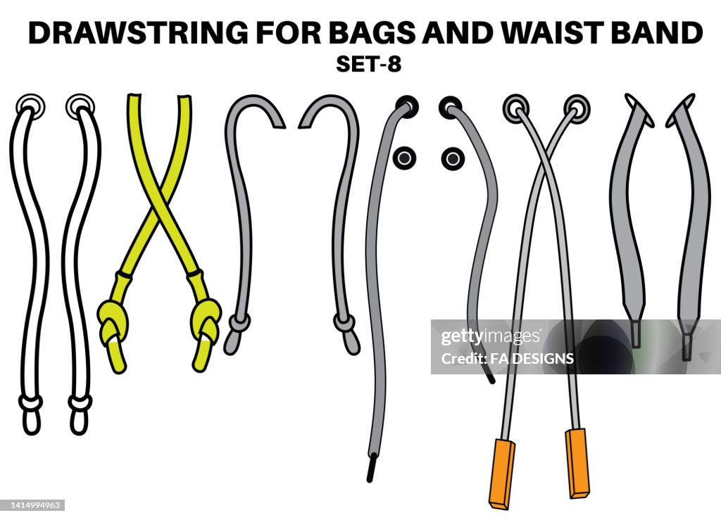 Drawstring Cord Flat Sketch Vector Illustrator Set Of Draw String With ...