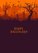 Old cemetery halloween background, greeting card