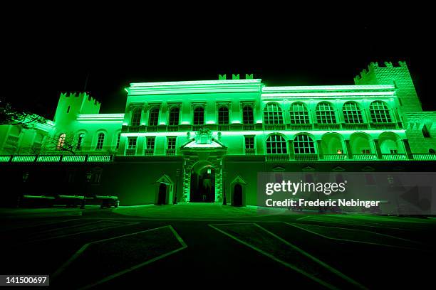 General vew of Monaco Palace illuminated in green For St Patrick's Day, at Monaco Palace on March 17, 2012 in Monaco, Monaco.