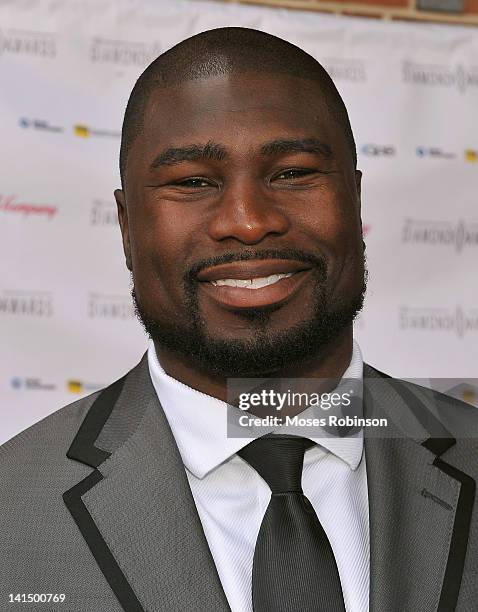 Player Ovie Mughelli attends the Not Alone Foundation Second Biennial Diamond Awards at Morehouse College Ray Charles Performing Arts Center on March...