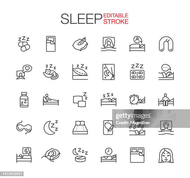 illustrazioni stock, clip art, cartoni animati e icone di tendenza di icone del sonno sano tratto modificabile - sleeping