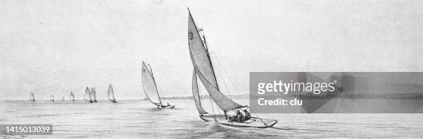 deutsche marine, rennen in der kieler föhrde - sailboat racing stock-grafiken, -clipart, -cartoons und -symbole