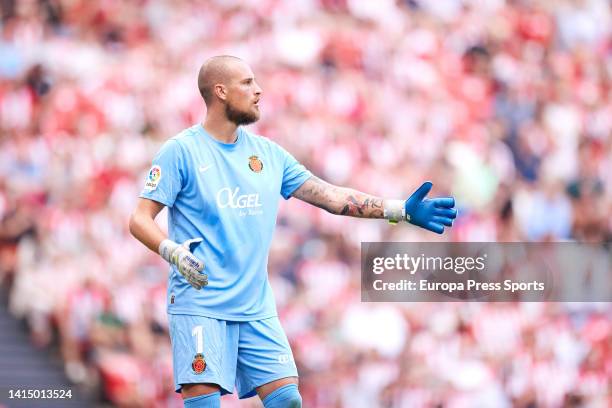 Predrag Rajkovic of RCD Mallorca reacts during the La Liga Santander match between Athletic Club and RCD Mallorca at San Mames on August 15 in...