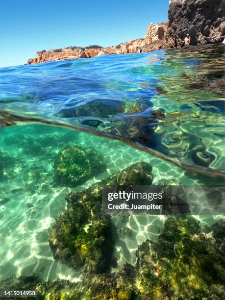 split image of a shore of the portuguese algarve - algarve underwater stock pictures, royalty-free photos & images