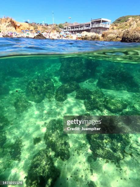 split image of a shore of the portuguese algarve - algarve underwater stock pictures, royalty-free photos & images