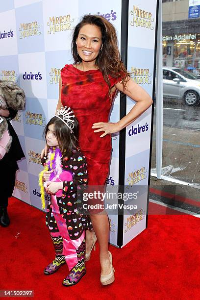 Actress Tia Carrere and daughter Bianca Wakelin attends the "Mirror Mirror" premiere at Grauman's Chinese Theatre on March 17, 2012 in Hollywood,...