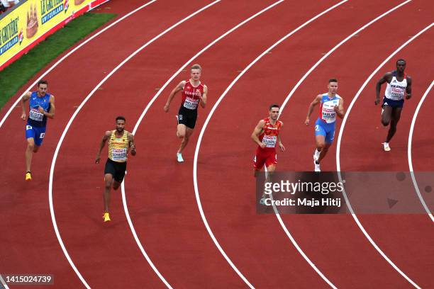 Athletes compete in the Men's 400m Round 1 - Heat 4 during the Athletics competition on day 5 of the European Championships Munich 2022 at...