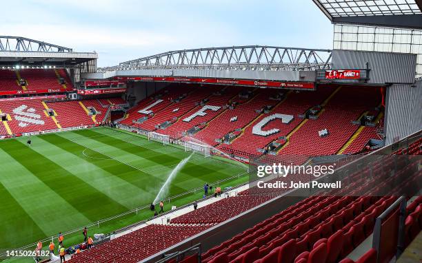 General view of Anfield before the Premier League match between Liverpool FC and Crystal Palace at Anfield on August 15, 2022 in Liverpool, England.