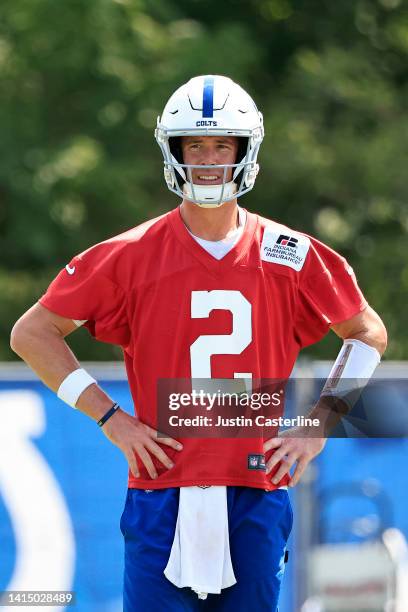 Matt Ryan of the Indianapolis Colts on the field during training camp at Grand Park Sports Campus on August 11, 2022 in Westfield, Indiana.