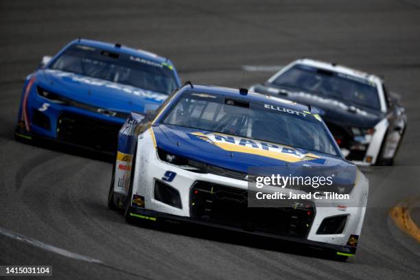 Chase Elliott, driver of the NAPA Auto Parts Chevrolet, leads a pack of cars during the NASCAR Cup Series Federated Auto Parts 400 at Richmond...