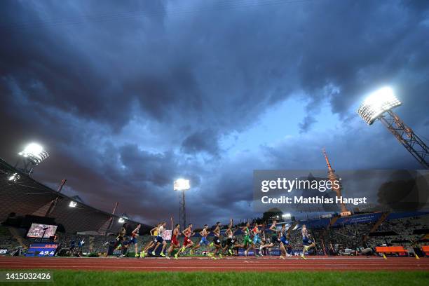 General view as athletes compete during the Athletics - Men's 1500m Round 1 - Heat 1 on day 5 of the European Championships Munich 2022 at...