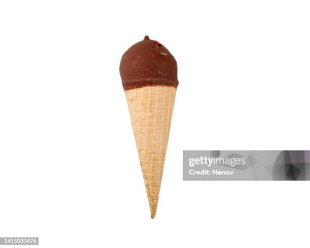 creamy ice cream in a cone with chocolate glaze - glace cornet stock pictures, royalty-free photos & images