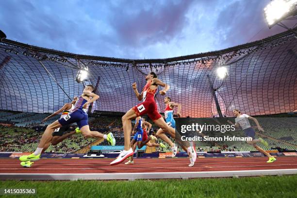 Athletes compete during the Men's 1500m Round 1 - Heats on day 5 of the European Championships Munich 2022 at Olympiapark on August 15, 2022 in...