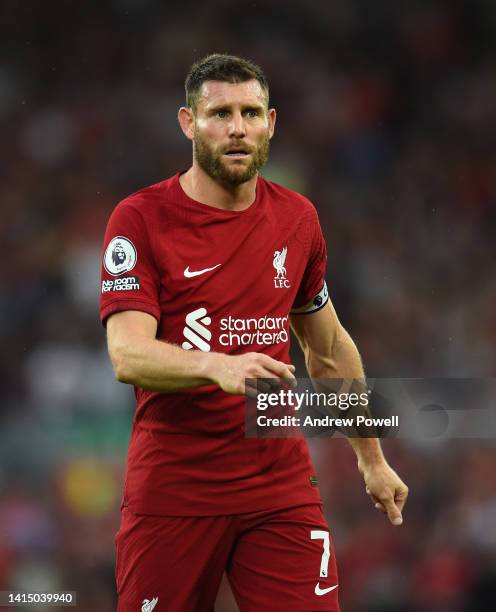 James Milner of Liverpool during the Premier League match between Liverpool FC and Crystal Palace at Anfield on August 15, 2022 in Liverpool, England.