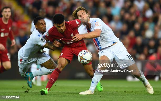 Luis Diaz of Liverpool during the Premier League match between Liverpool FC and Crystal Palace at Anfield on August 15, 2022 in Liverpool, England.