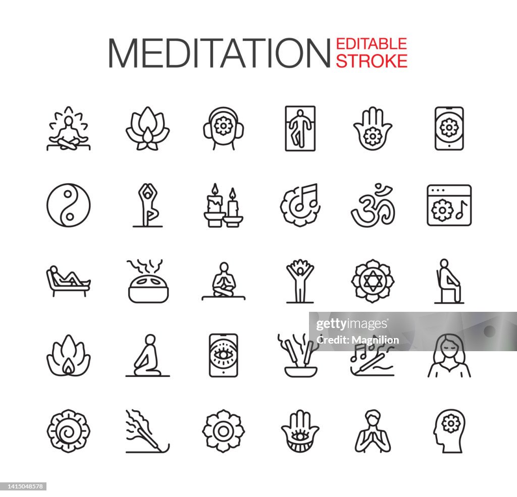 Meditation Icons Set Editable Stroke