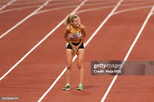 Alina Reh of Germany reacts during the Athletics - Women's 10,000m Final on day 5 of the European Championships Munich 2022 at Olympiapark on August...