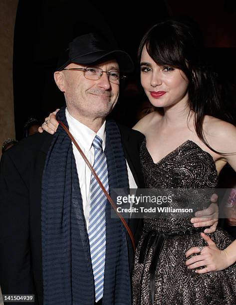 Musician Phil Collins and Actress Lily Collins attend the after party for Relativity Media's "Mirror Mirror" Los Angeles premiere at the Roosevelt...