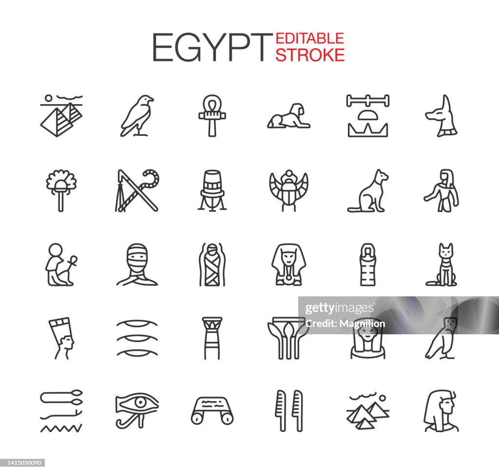 Egypt Icons Set Editable Stroke