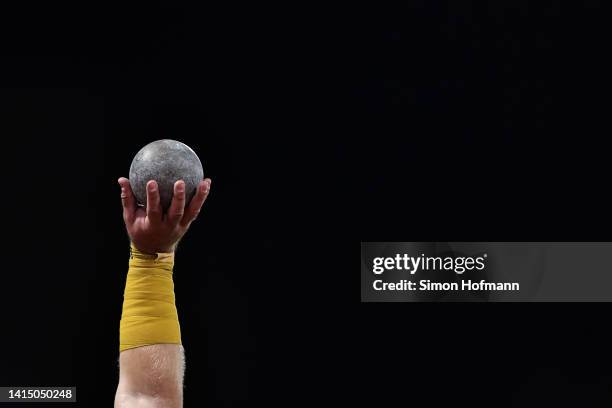 Detailed view during the Athletics - Men's Shot Put Final on day 5 of the European Championships Munich 2022 at Olympiapark on August 15, 2022 in...