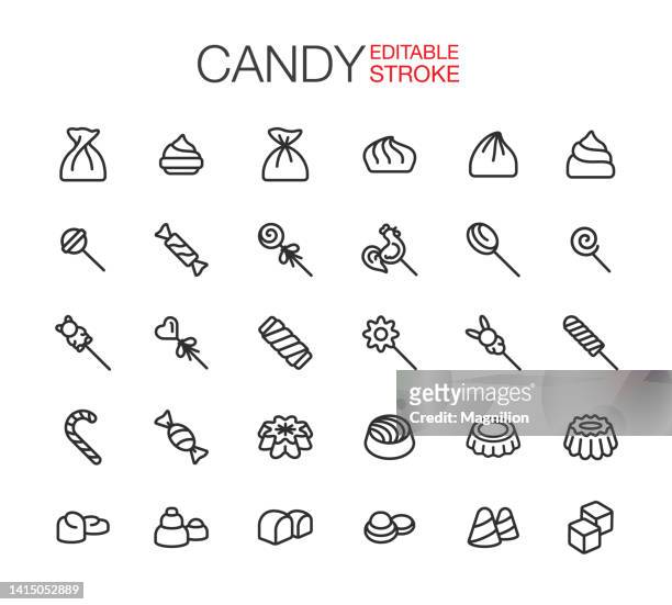 candies icons set editable stroke - rooster print stock illustrations