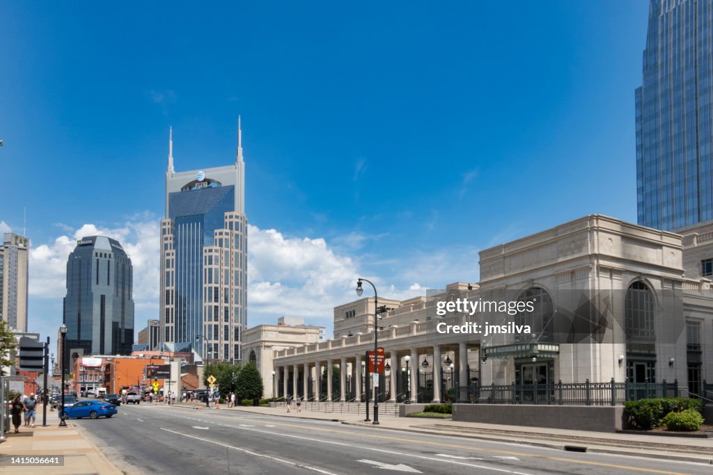 Schermerhorn Symphony Center and the at&t building in downtown Nashville, Tennessee, USA