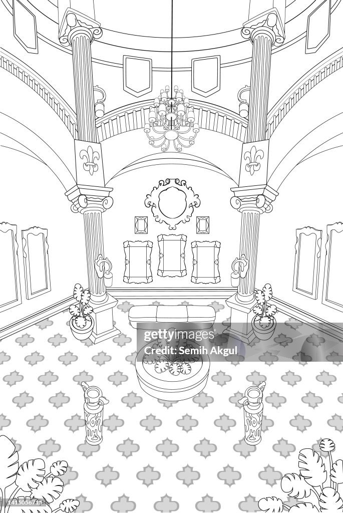 Luxury Art Gallery Room Vector Doodle Illustration