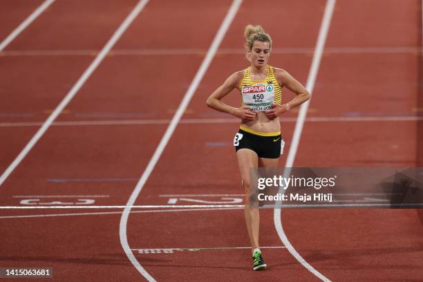 Alina Reh of Germany competes during the Athletics - Women's 10,000m Final on day 5 of the European Championships Munich 2022 at Olympiapark on...