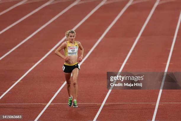 Alina Reh of Germany competes during the Athletics - Women's 10,000m Final on day 5 of the European Championships Munich 2022 at Olympiapark on...