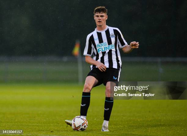 Alex Murphy of Newcastle United passes the ball during the Premier League 2 match between Newcastle United and Stoke City at Whitley Park on August...