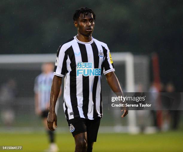 Matthew Bondswell of Newcastle United walks off the pitch after being shown his second yellow card leading to a red during the Premier League 2 match...