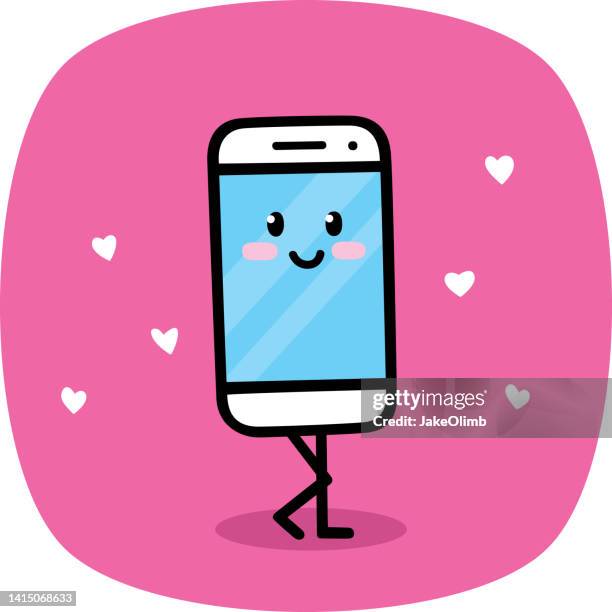 smartphone blushing doodle - emoji iphone stock illustrations