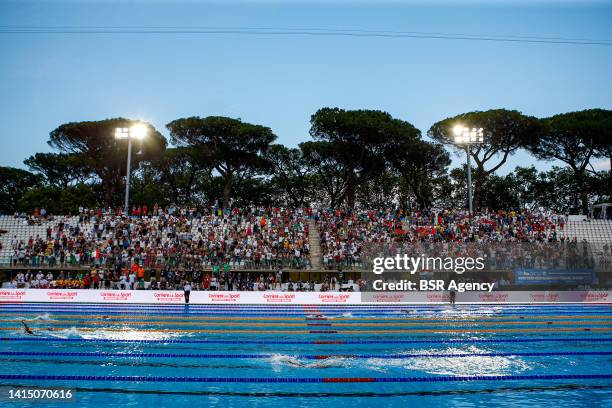 General view of Stadio del Nuoto during the men's 50m backstroke at the European Aquatics Roma 2022 at Stadio del Nuoto on August 15, 2022 in Rome,...