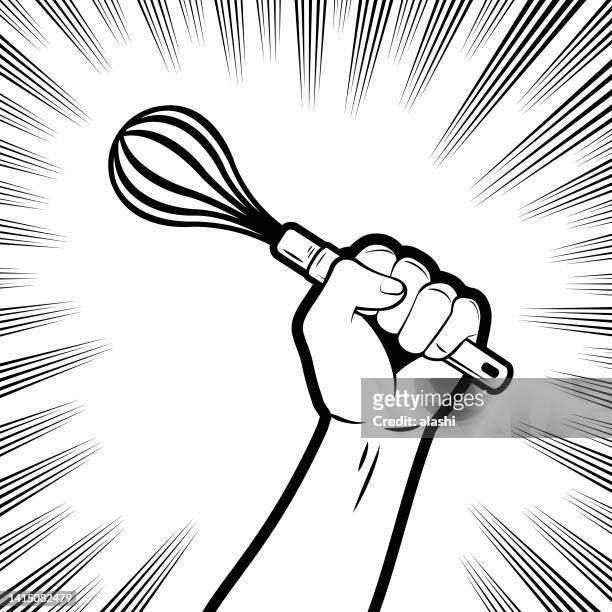 one strong fist holding a wire whisk or egg beater - egg beater stock illustrations
