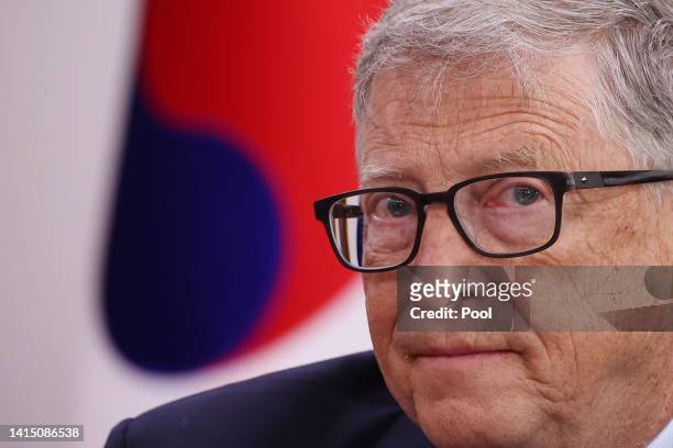 Microsoft Corp co-founder Bill Gates attends a meeting with South Korea's National Assembly Speaker Kim Jin-pyo at the National Assembly on August...