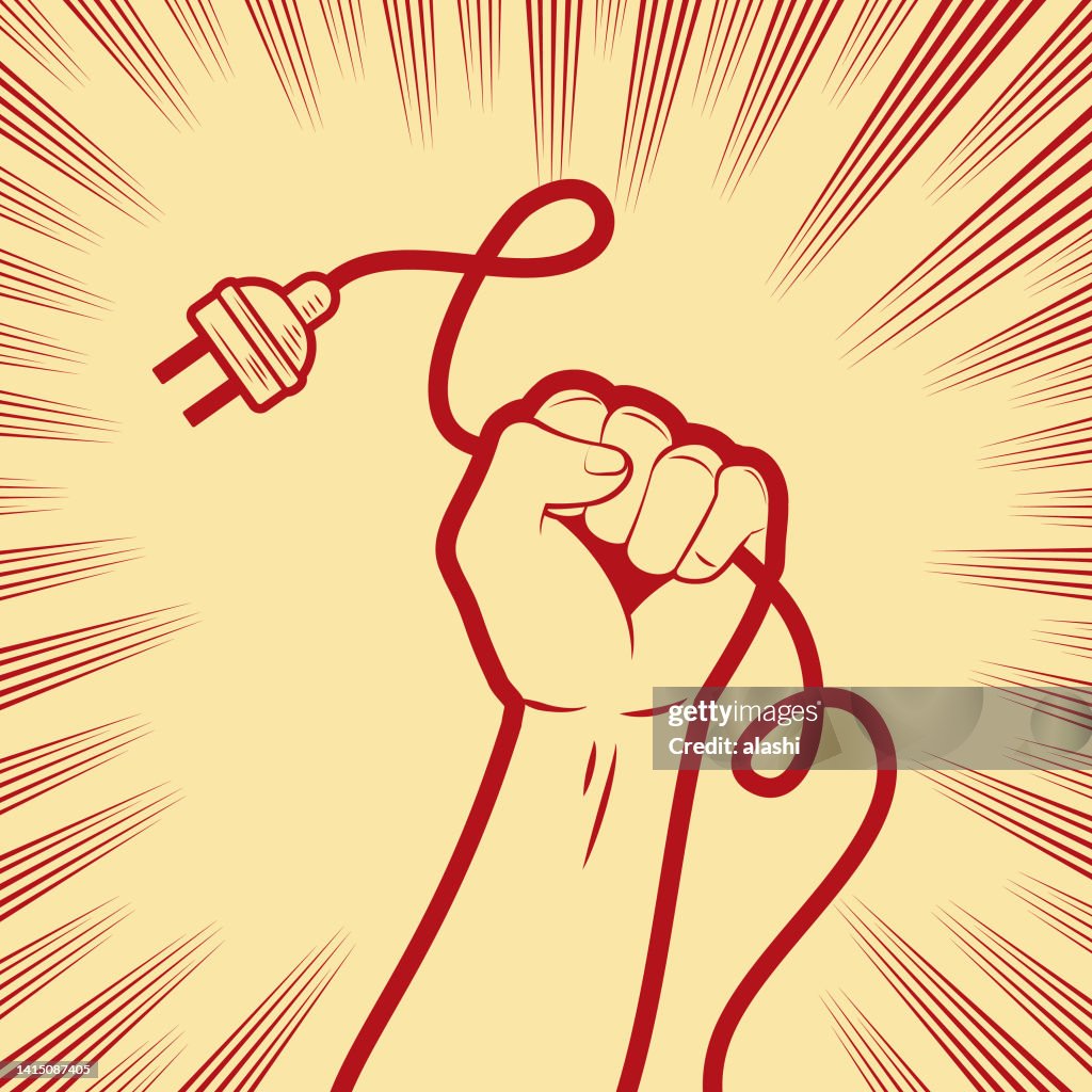 One strong fist holding an electric plug
