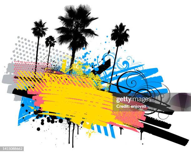 kalifornische sommer-grunge-illustration - westliche bundesstaaten der usa stock-grafiken, -clipart, -cartoons und -symbole