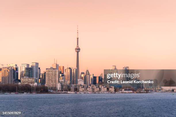 toronto skyline, cn tower and downtown - toronto foto e immagini stock