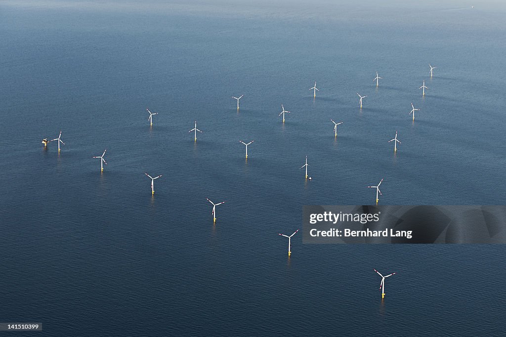 Wind Park in the sea, aerial view