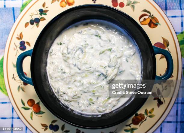 a bowl of homemade greek tzatziki - tzatziki photos et images de collection